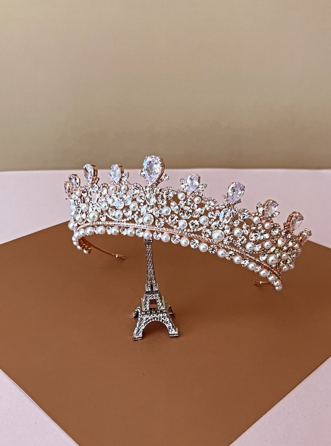 Ellee Real Quinceanera Embellished with CARINA Swarovski & Pearls Crown, Princess Tiara