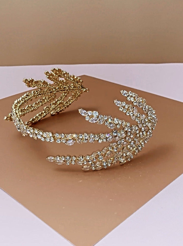 NATASHA Bridal Headband Gold with Gold Swarovski Crystals