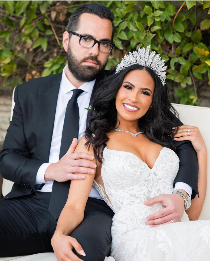 Ellee Real Bride Adorned with ALEXIA Leaf Swarovski 3-D Luxurious Bridal Tiara