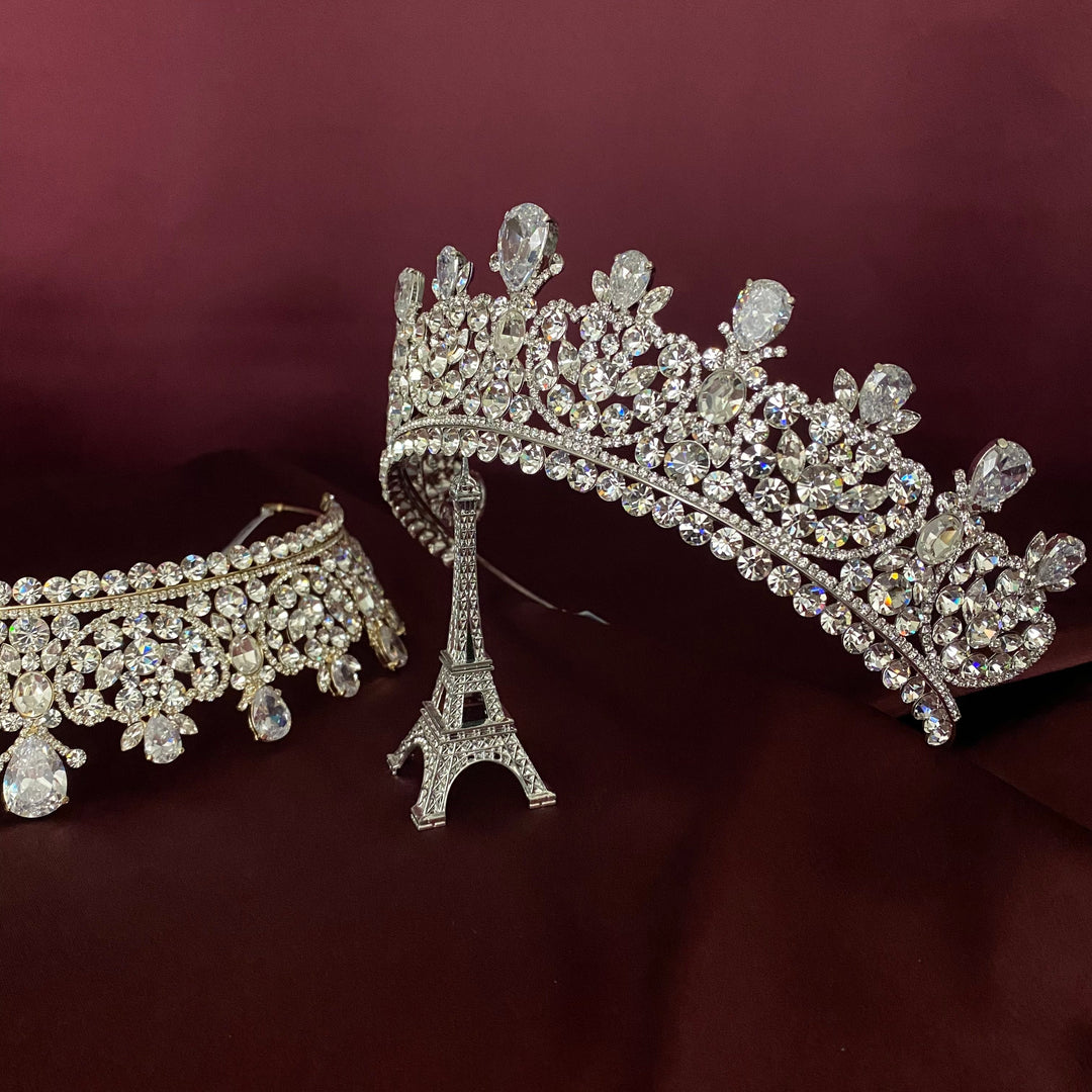 Ellee Real Bride Adorned with CARINA Swarovski & Pearls Wedding Crown, Princess Tiara