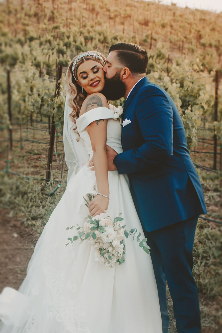 Ellee Real Bride Adorned with FIONA Swarovski Bridal Headband